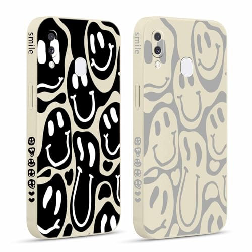Pnakqil 2 stück Handyhülle für Samsung Galaxy A20e 5,8,Hülle Lustiges Verdrehtes Lächeln Face Design Grimace Bemaltes Muster süß Aesthetic Mädchen Silikon Schutzhülle Tasche Schön Kameraschutz Case