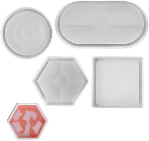 STOUCLA Für DIY,Silikonform Tablett Untersetzer Oval Rund Eckig Silikonformen Gießformen Tablett Gießform Silikon Untersetzer,4 Stück