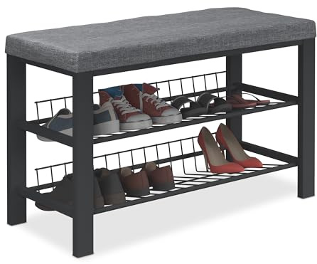 Relaxdays Schuhbank, Polsterbank mit Schuhablage, 2 Ebenen für Schuhe, HBT: 50,5 x 82 x 33 cm, Stoff & Metall, Farbwahl