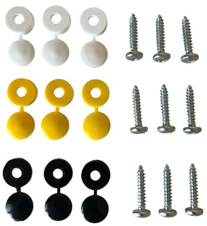 18 PCS Number Plate Screws - 9 Number plate screws Cap & 9 Screws/Nuts Bolts UK Car Fixing Kit - Black & Yellow Reg Number Plate Screw Caps - Plastic Nut Bolt Fixings Licence Custom Plates Kit