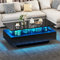 YITAHOME Couchtisch Schwarz, Wohnzimmertisch Hochglanz mit 16-Farbiger LED Beleuchtung Modern, Beistelltisch Schwarz mit Offenem Ausstellungsregal und 4 Ausziehbaren Schubladen 90x55x41,1 cm