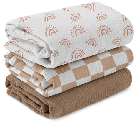 Soarwg Kids Musselin Pucktücher für Neugeborene, 3er-Set Babydecken 95 x 100 cm – Weiche Baby Swaddle Decke, Spucktücher, Wickeltuch – Perfekt für Babyparty Prachtvoller Regenbogen