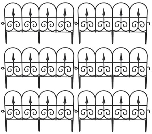 Dekorativer Gartenzaun – Faltbarer Metallzaun, rostbeständiges Metallgitter | 6 Stück Flexible Gartenkantenschutz aus wetterfestem Kunststoff