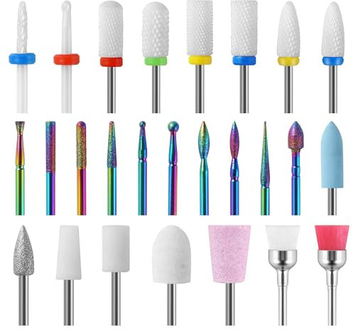 Set di 26 Pezzi di Fresas Torno para Uñas, Brocas para Uñas, Fresas para Torno Manicura e Brocas Torno Uñas con 8 Brochette in Ceramica (26 Piezas)