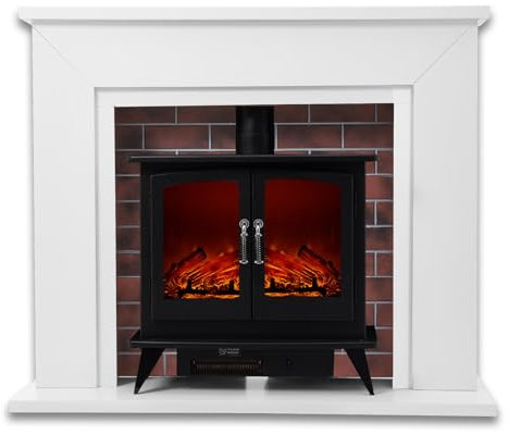 Wrmiehomy Electric Fire and Surround Frame & Chimney, Log Effect Electric Fireplace with 7 Day Programmable Remote Control 7 Flame Colours, 1&2kW Heat Output, Adjustable Temperature, Timer