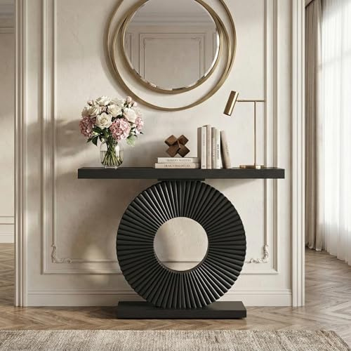 Lailang 100cm Console d'Entrée, Console Canapé, Meuble Entrée Couloir, Table Console en Bois, Meuble Décoration Salon, Console Fine, 100 x 30 x 79 cm, Noir