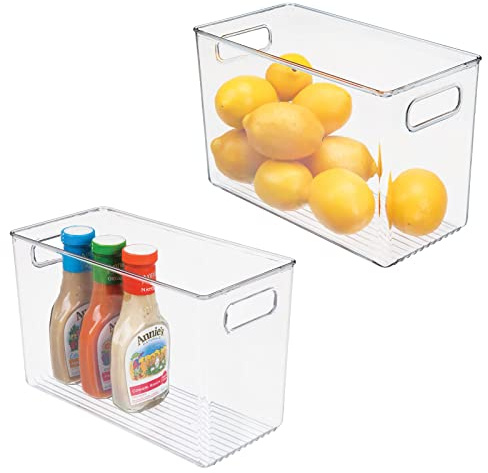 mDesign 2er-Set Aufbewahrungsbox mit Griffen – hohe Kühlschrankbox zur Lebensmittelaufbewahrung – Ablage aus Kunststoff für den Küchen- oder Kühlschrank – durchsichtig