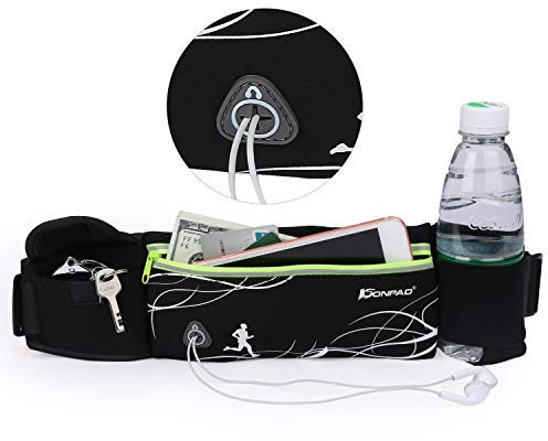 Running Belt Waistpacks sports belt Waist Bag Pouch Waterproof with Elastic water Bottle holder and Headphone Hole for Jogging Workout and Phone, Adjustable straps Ideal for Large to Small Size