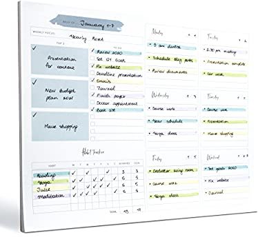 Lamare Weekly Planner 2025 – To Do List Pad, Study & Work Organiser, ADHD Planner for Adults, To Do List Notepad, Habit Tracker for Productivity