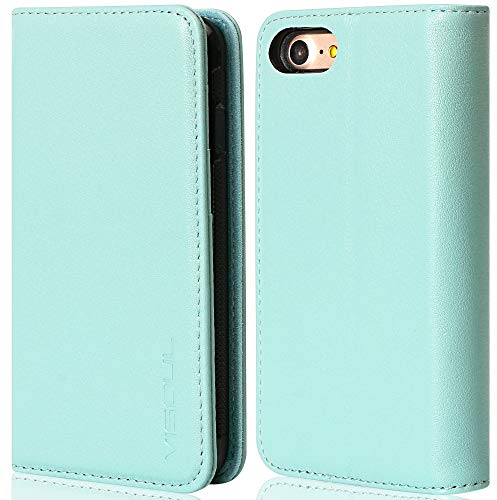 VISOUL Wallet Case For iPhone 7/iPhone 8/iPhone SE 2020, Italy Genuine Leather Magnetic Closure kickstand Card Holder Flip Folio Protective Cover For iPhone 7/iPhone 8 /iPhone SE 2020 -Sky Blue