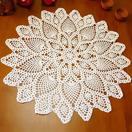 Phantomon 50,8 cm Spitzendeckchen, Tischsets, handgefertigt, gehäkelt, runde Untersetzer, gestrickte Deckchen für Tische Sofabezug, 100% Baumwolle (Beige)