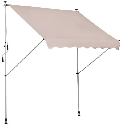 Outsunny Store Banne Manuel Rétractable sans Perçage 2x1,5x1,7-2,8m Beige | Inclinaison Réglable, Installation Rapide, Store Banne, pour Balcon, Métal Aluminium Polyester