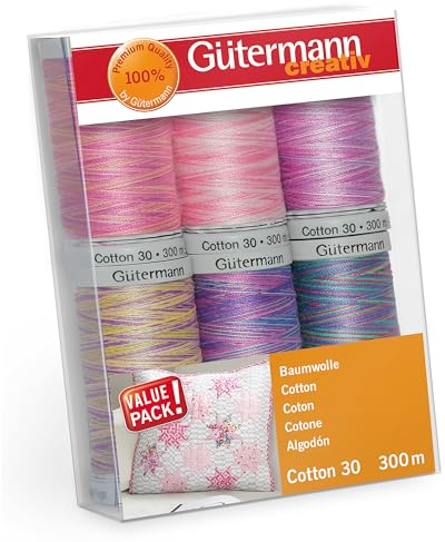 Gütermann creativ Set filo da cucito con 6 bobine Cotton 30 300 m in diversi colori multicolore