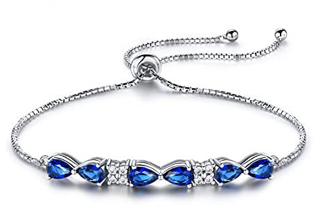 WLLLTY Damen Armband Blauer Saphir 925 Sterling Silber Armband Damen Edelstein Armband Verstellbares Armband Damen
