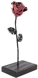 Forging Art Bcn® Rose Éternelle en Fer Forgé à la Main avec Piédestal - Cadeau de Saint-Valentin, Fête des mères, Anniversaire de mariage, Noces de fer (Rouge/Noir)