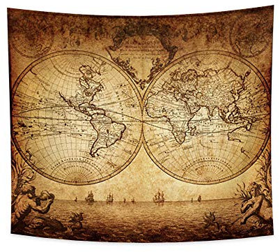 YONGFOTO 180x160cm Karte Wandteppich, Weltkarte Wandteppiche Antikes Griechenland Porträts ErdOberfläche Historischer Atlas Meer Navigation Wandbehang für Wohnheim Dekor Weiche Bettdecke E-Lektion