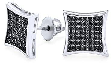 Herren Schwarze quadratische drachenförmige CZ Micro Pave Zirkonia Ohrstecker in .925 Silber mit Schraubrücken 7-12MM für Männer und Frauen