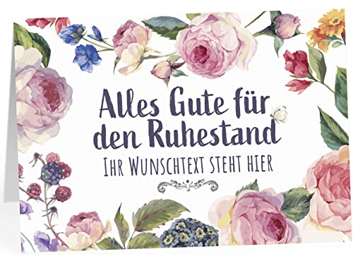 XXL Abschiedskarte PERSONALISIERT (A4) - Blumen und Pflanzen - große Klappkarte für Kollegen mit Umschlag zur Rente Ruhestand Pension Wunsch-Text