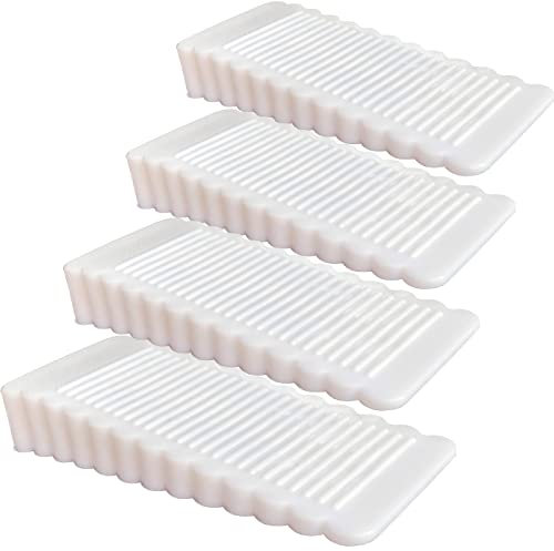 Oksdown 4 Pack White Rubber Door Stopper Wedge Thin and Small Non Slip Plug Discrete Heavy Soft Silicone Door Stops for Indoor Cupboard Shower Kitchen Floor Doorstop