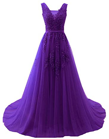 Xinaier Abito lungo da donna in tulle, Vestito Cerimonia Formale, da sera, da ballo, Lilla, 54