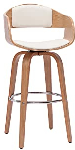 Miliboo Design-Barhocker drehbar weiß und helles Holz H 67 cm GAO