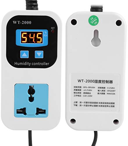 Regolatore di Umidità Digitale Umidificazione Interruttore di Deumidificazione Presa Abs Igrostato 0%~99% UR WT‑2000 110‑220V Strumenti di Controllo Dell'umidità per Magazzini Serre(EU Plug)