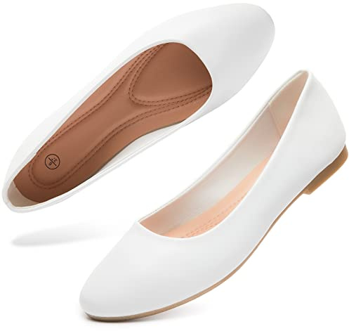 hash bubbie Women's Ballet Flats Shoes Dress Slip on Shoes White US9