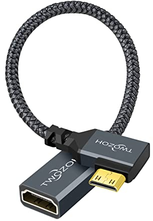 Twozoh Câble Adaptateur Mini HDMI mâle vers HDMI Femelle à angle gauche de 90° 0,2M, Mini HDMI vers HDMI Supporte 3D/4K 1080p