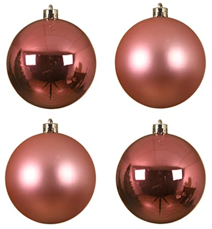Kaemingk Weihnachtskugeln Kunststoff 10cm 4 Stück Christbaumkugeln Set bruchsicher rosa Lippenstiftrosa