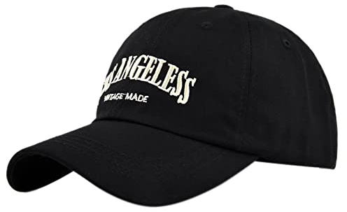 YULOONG Vintage Baseball Cap Stickerei LOS Angeles Washed Denim Trucker Cap 100% Baumwolle Sonnenhut für Männer Frauen Einstellbar Schwarz