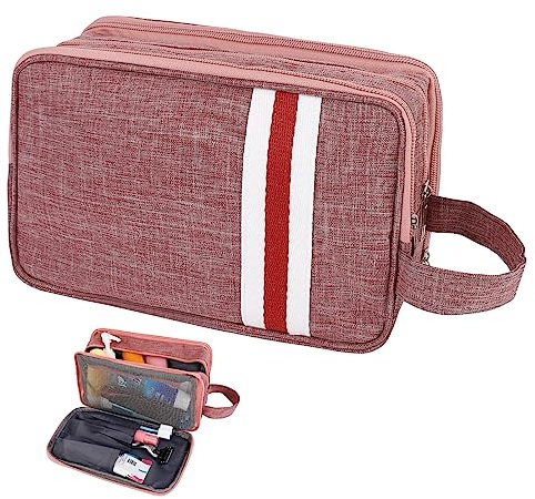 AiQInu Kulturtasche Damen, Reise Kulturbeutel Herren Oxford Tuch Wasserdicht Waschtasche Kosmetiktasche Reisezubehör Großer Stauraum (Rosa)