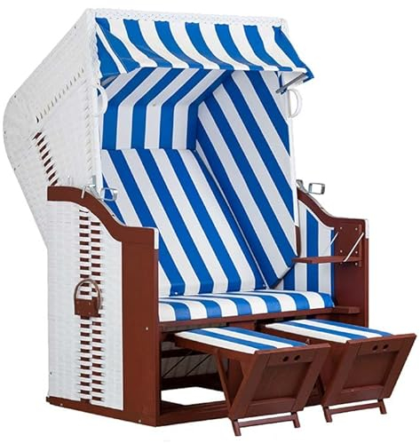 Yoursol Strandkorb Profi Ostsee Fehmarn 991, blau-weiß gestreift, Breite 124 cm, Mahagoni, seewasserbeständig