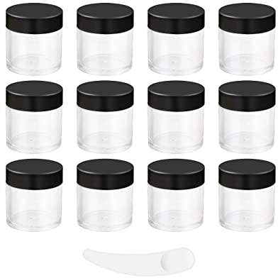 12 Pcs 10ML Empty Cosmetic Jars, Sample Pots, Travel Pots with Spatula for Cosmetics, Nail Powder, DIY Makeup Creams (12 Pcs, Black)