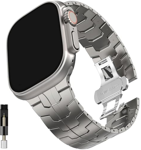 Miimall Correa de Metal Compatible con Apple Watch Ultra Correa 42mm 44mm 45mm 49mm, Banda de Acero Inoxidable, Repuesto Ajustable Correa para iWatch Series 8 7 6 5 4 3 2 1 SE Ultra, Titanio
