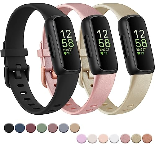Vancle Armband für Fitbit Inspire 3 Armband für Damen Herren, Verstellbarer Uhrenarmband klassischer Sport Ersatzarmband für Fitbit Inspire 3 Armbänder, Schwarz+Roségold+Gold
