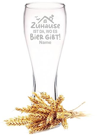 Leonardo Weizenglas mit Gravur - Zuhause ist da, wo es Bier gibt - Personalisiert mit Namen - Geschenke für Papa zum Vatertag - Geschenk für Bierkenner - Geschenkidee für Ihn Männer - 500 ml