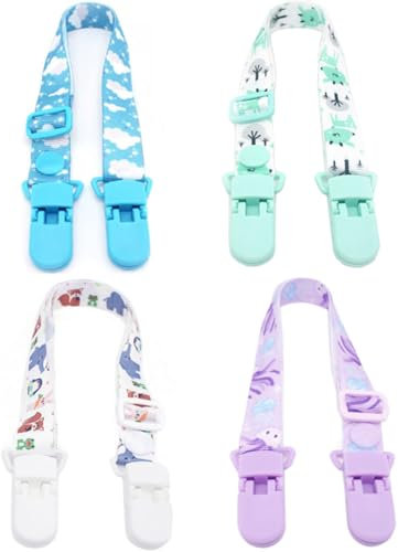 4 Stück verstellbare Servietten-Clip, Nackengurt, Lätzchen-Clip-Verschluss, Halter, buntes Muster, Speichelmund, Wasserclip, Schürze, Befestigungsclip, Umhängeband (zufällige Farbe)