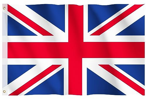 Union Jack Flag, Hianjoo Great Britain UK Flag 5ft x 3ft with Eyelets Coronation Decorations, Vivid Color Fade Proof Polyester Canvas Header Double Stitched Union Jack Flag 90 * 150CM