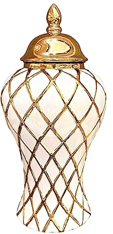 MagiDeal Keramik-Blumenvase, Porzellan-Ingwerglas mit Deckel, Bastelhalter, Dekoration, Vorratsdose, dekoratives Glas für Büro, Sammlung, Wohnzimmer