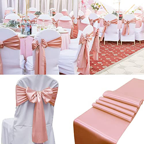 Lot de 50 nœuds décoratifs universels en satin pour housse de chaise, mariage, cérémonie, réception, hôtel, événements, banquet, restaurant (17,8 x 274,3 cm, or rose)
