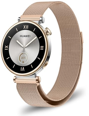 SeNool 18mm Cinturino per Huawei Watch GT 5 Pro 42mm / Watch GT 5 41mm, [Resistente Corrosione] [Impermeabile] Braccialetto Acciaio Inossidabile Magnetico Metallo per Huawei Watch GT 4 41mm - Oro Rosa