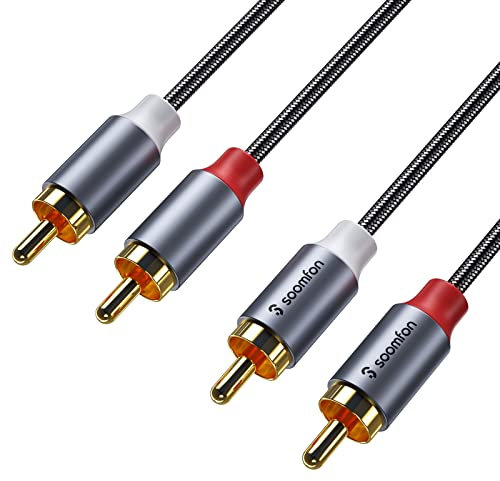 SOOMFON Phono to Phono RCA Cables 5M 2RCA Male to 2RCA Male Stereo Audio Cable Red and White Leads HiFi Sound 24K Gold Plated Connector Copper Core Compatible with Amplifier DVD Player Speaker