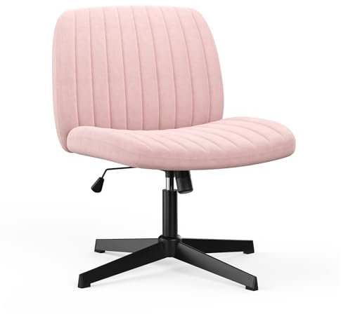 naspaluro Sedia da Ufficio senza Braccioli, Sedia Scrivania con Ampio Cuscino senza Ruote, Sedia Girevole in Velluto, Schienale Reclinabile e Altezza Regolabile per Studio, Camera da Letto, Rosa