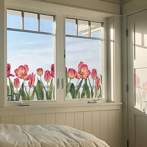 JarThenaAMCS Fensteraufkleber für Frühling/Sommer, Tulpen, Blumenfenster, doppelseitig, für Zuhause, Büro, Schule, Party, Geschäft, Display-Dekorationen, 9 Blatt, 127 Stück