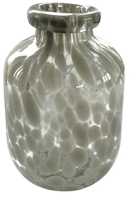 Glasvase Happy Patchy 15cm GRAU. Vase aus Glas, Blumenvase mit Punkten, Konfetti, mundgeblasen