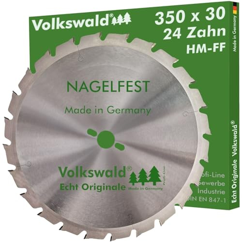 Volkswald ® HM-Sägeblatt FF 350 x 30 mm Z= 24 Nagelfest Kreissägeblatt für Tischkreissäge Wippsäge Brennholzsäge f. Bauholz Brennholz Schalholz Schaltafel Gasbetonstein Faserplatten Massivholz