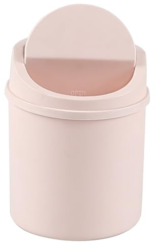 Xyskin Small Desktop Trash Bin, Mini Waste Bin with Llid, Plastic Dustbin Trash Can Wastebasket, Pink