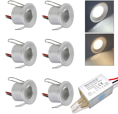 kpslucerna Kleine LED-Spotlights,2W, DC 12V, Mini-Einbaustrahler für Decke und Schrank, 6 Stück IP65 Deckenleuchten für Küche, Treppen, Vitrinen, Flur Kaltweiß Beleuchtung