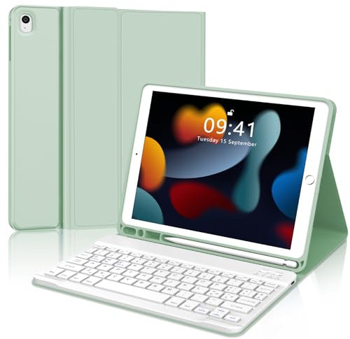 Occtingkind, Tastiera per iPad 10.2 pollici, Custodia con Tastiera per iPad 9a/8a/7a gen 2019-2021, Pro 10.5, Air 3, Cover con Magnetica Staccabile Bluetooth Keyboard, Italiano Layout, USB C, Verde