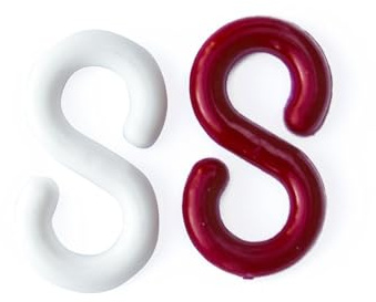Set di ganci a S per Giunzioni Catene, Resistenti e Multifunzione, Aggancio Lampadari, Catene Segnaletiche, con Sacchetto Appendiile (Ø 8 mm. Plastica Bianca e Rossa - 4 pz.)